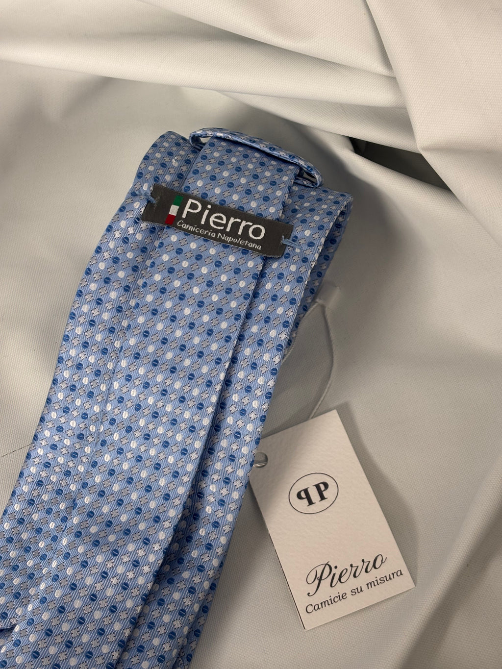 Cravatta micro- pois azzurra - 8 cm - camiceria Pierro