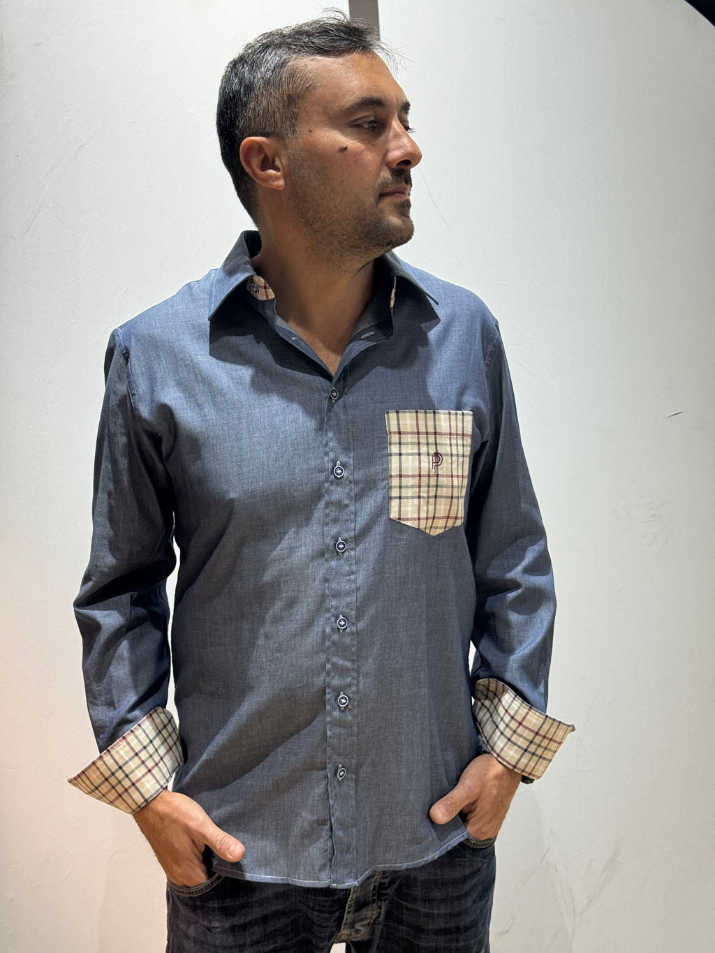 Camicia Regular Fit in Cotone Leggero con Dettagli Check - logo ricamato - Camiceria Pierro