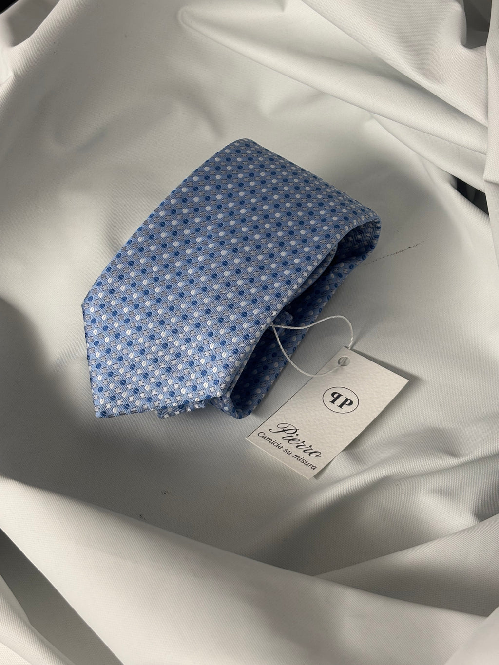 Cravatta micro- pois azzurra - 8 cm - camiceria Pierro