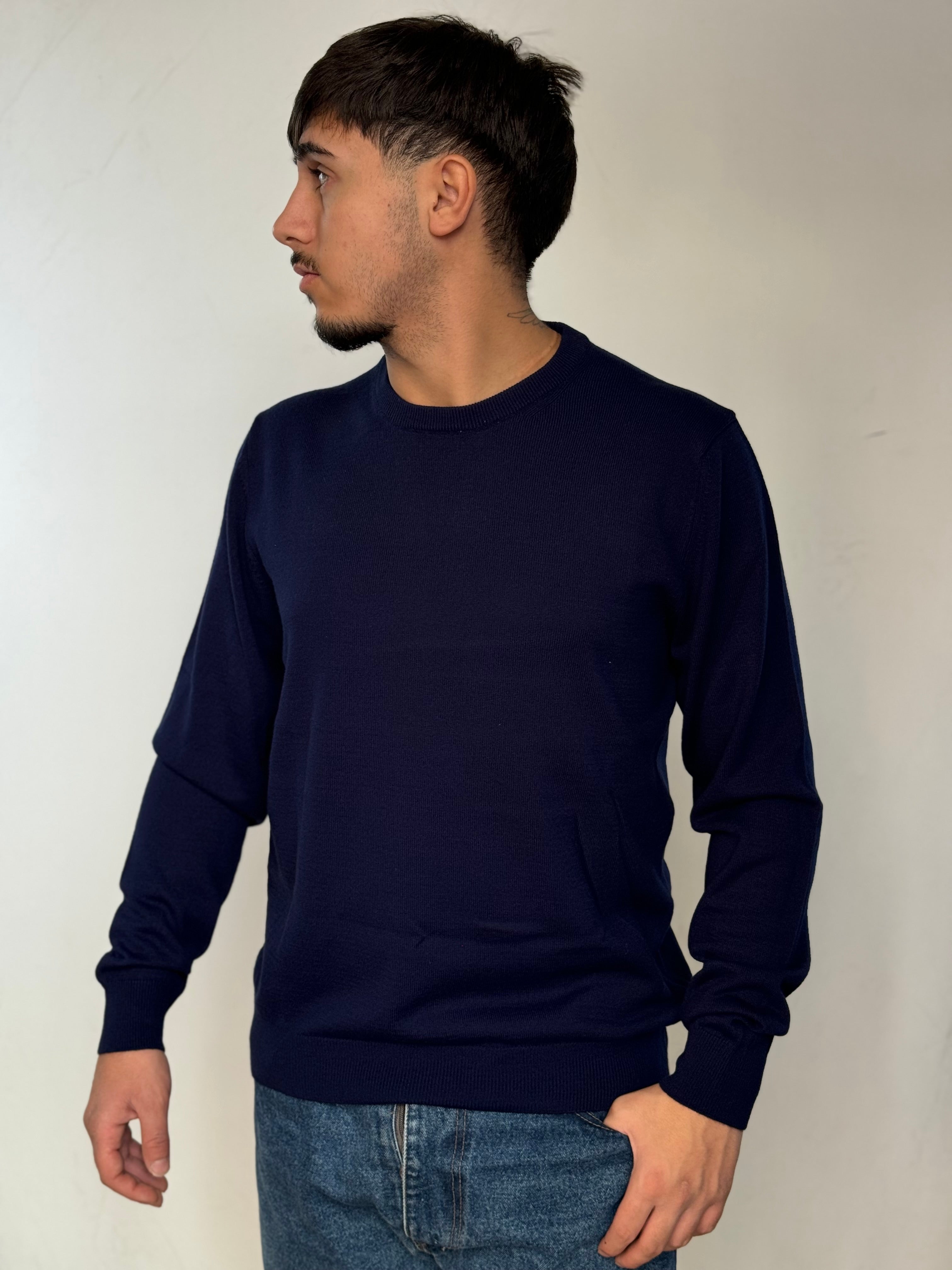 Maglione Uomo Verde Bottiglia – Girocollo in Cotone Leggero