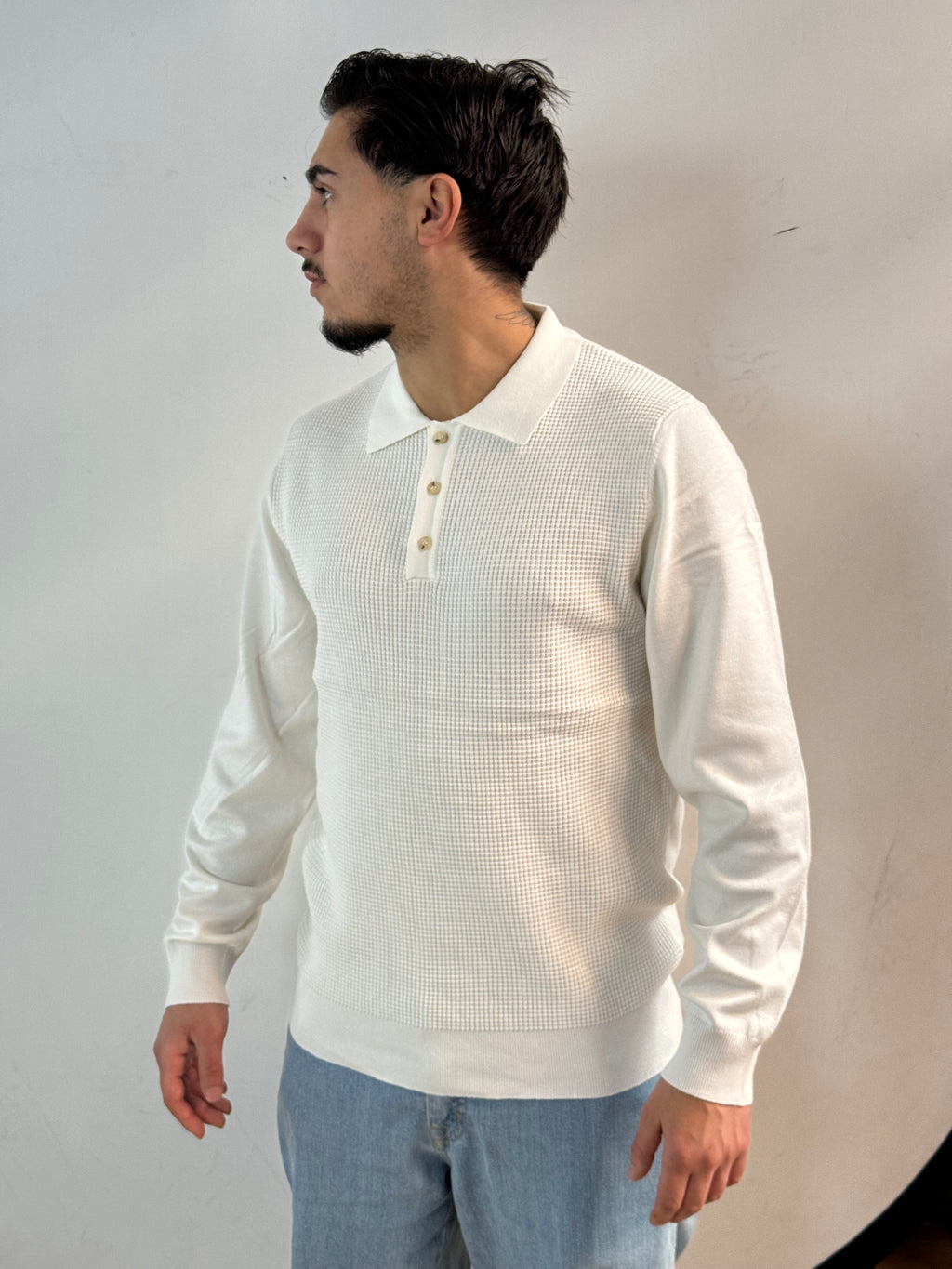 Polo manica lunga misto lana lavorazione texture - Fatto a mano in Italia - Pezzi limitati