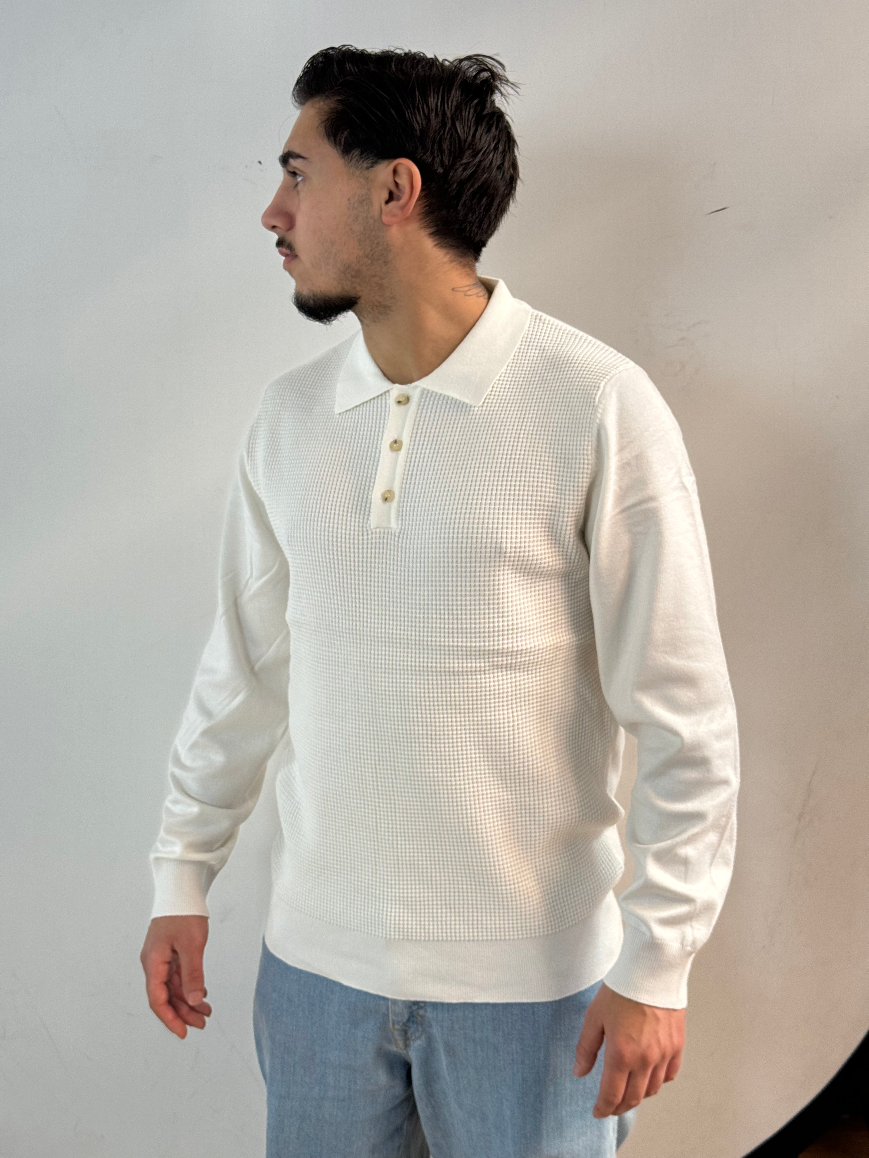 Polo manica lunga misto lana lavorazione texture - Fatto a mano in Italia - Pezzi limitati