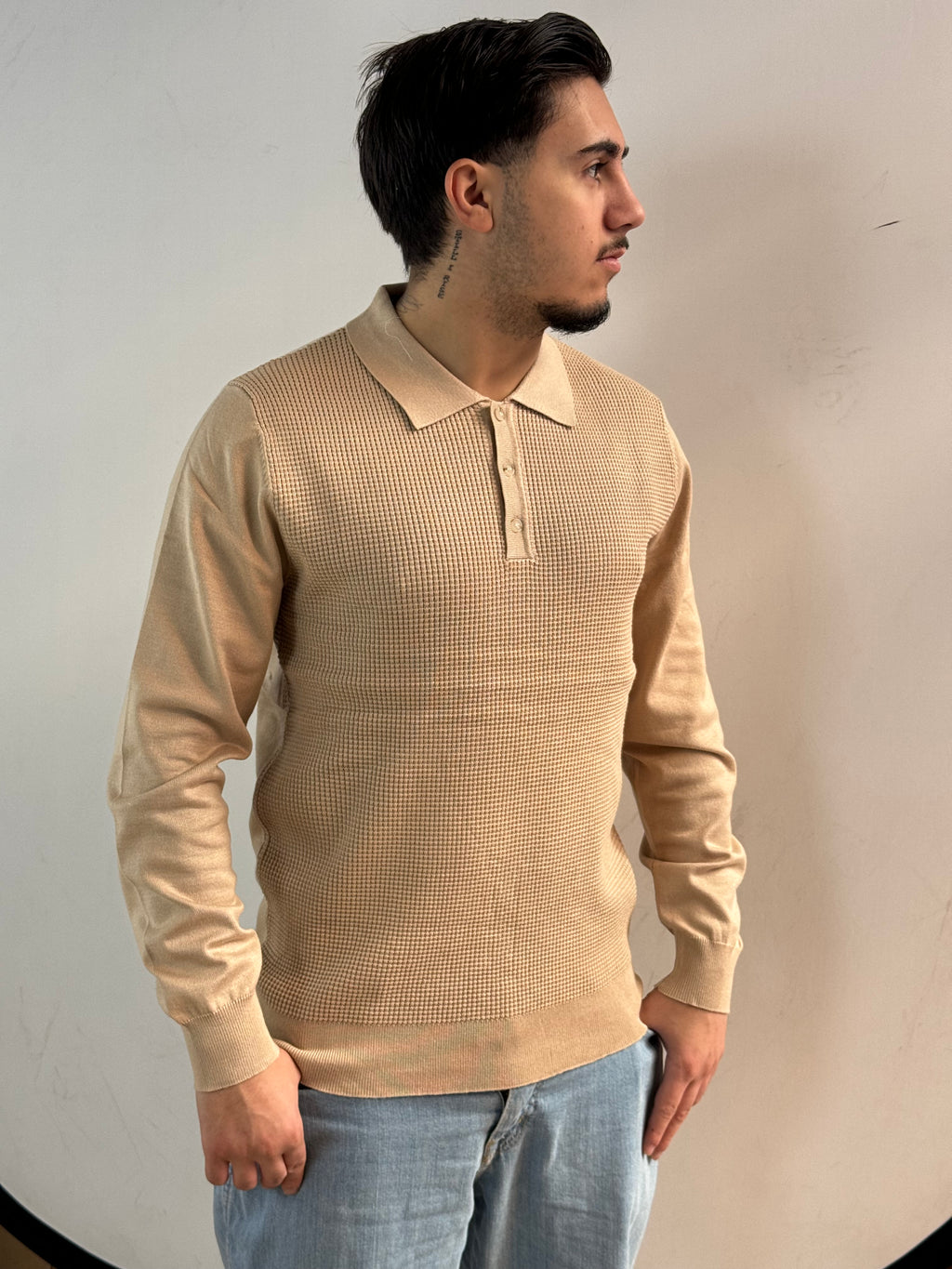 Polo manica lunga misto lana lavorazione texture - Fatto a mano in Italia - Pezzi limitati