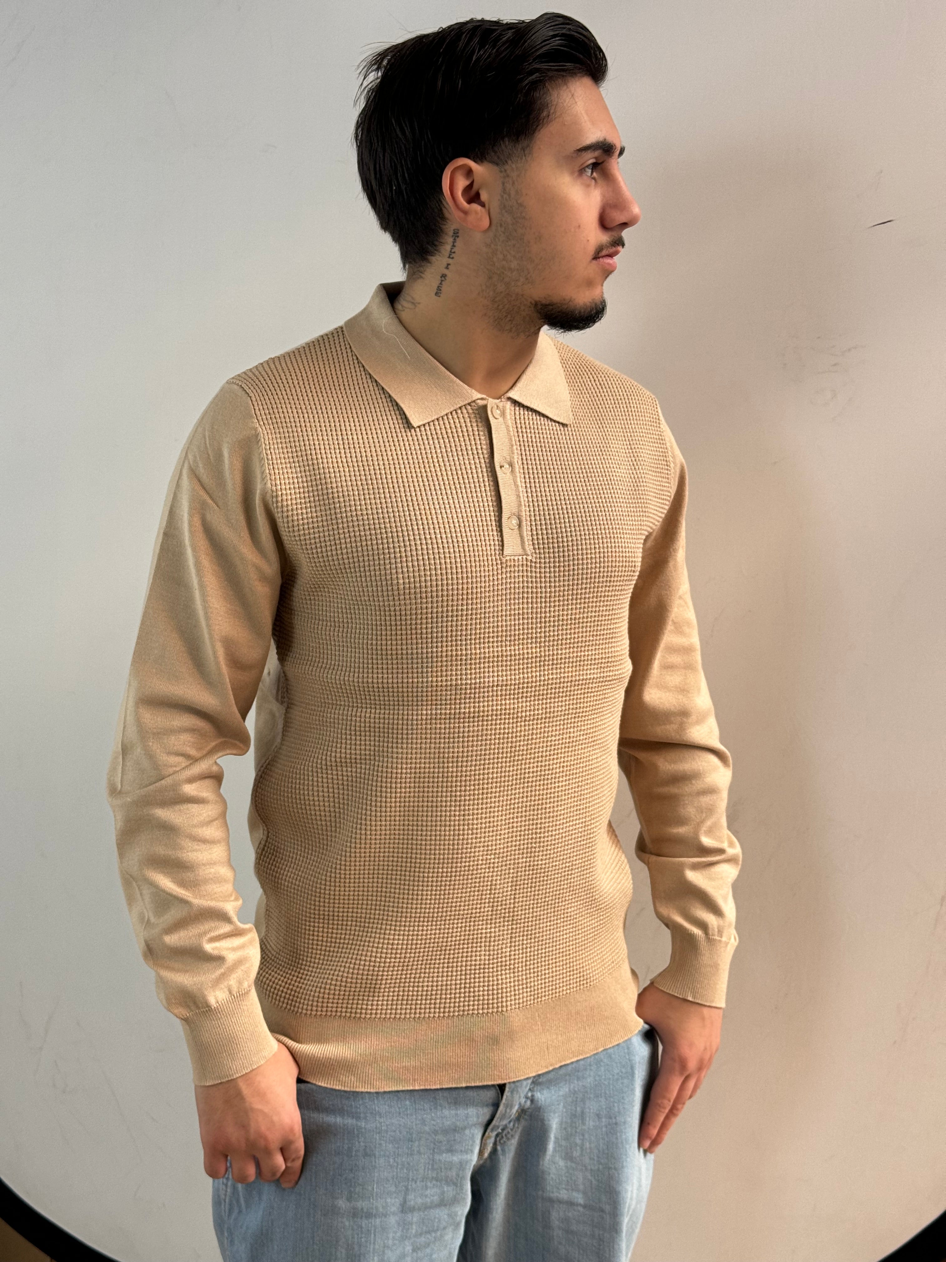 Polo manica lunga misto lana lavorazione texture - Fatto a mano in Italia - Pezzi limitati