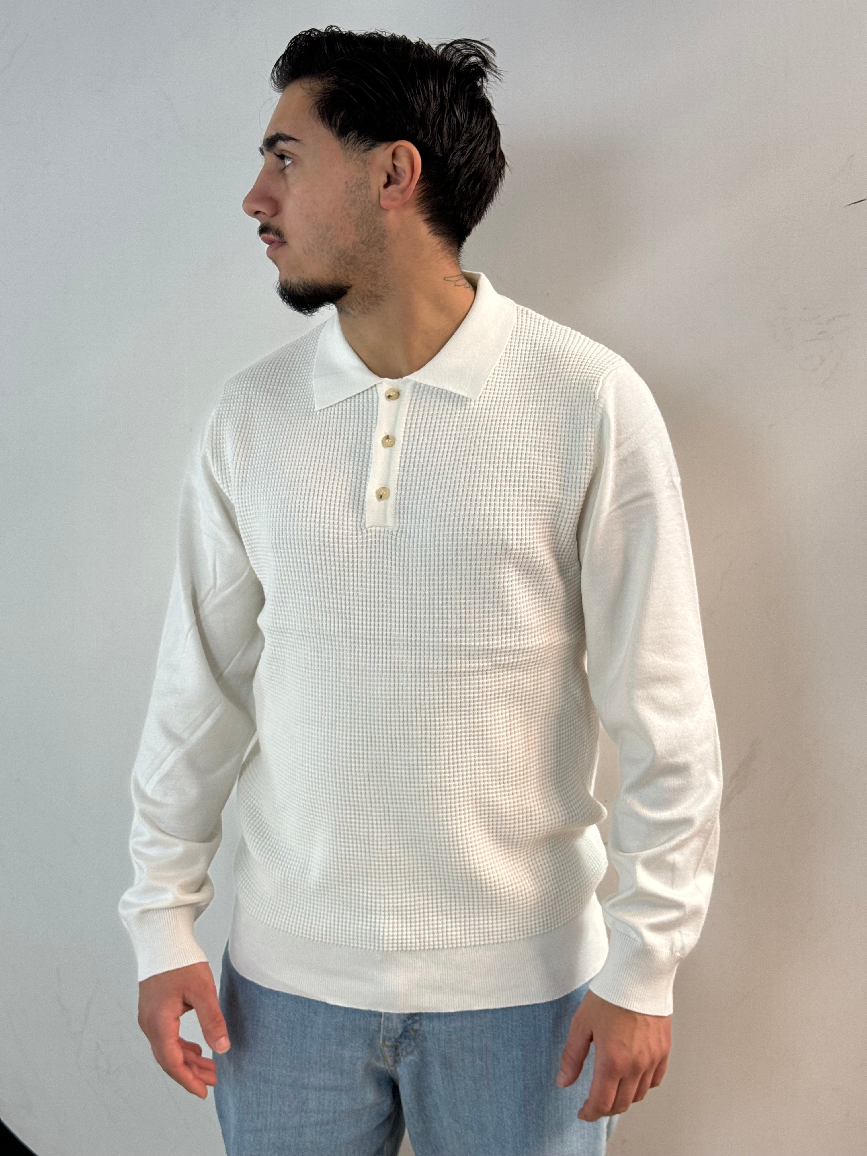 Polo manica lunga misto lana lavorazione texture - Fatto a mano in Italia - Pezzi limitati