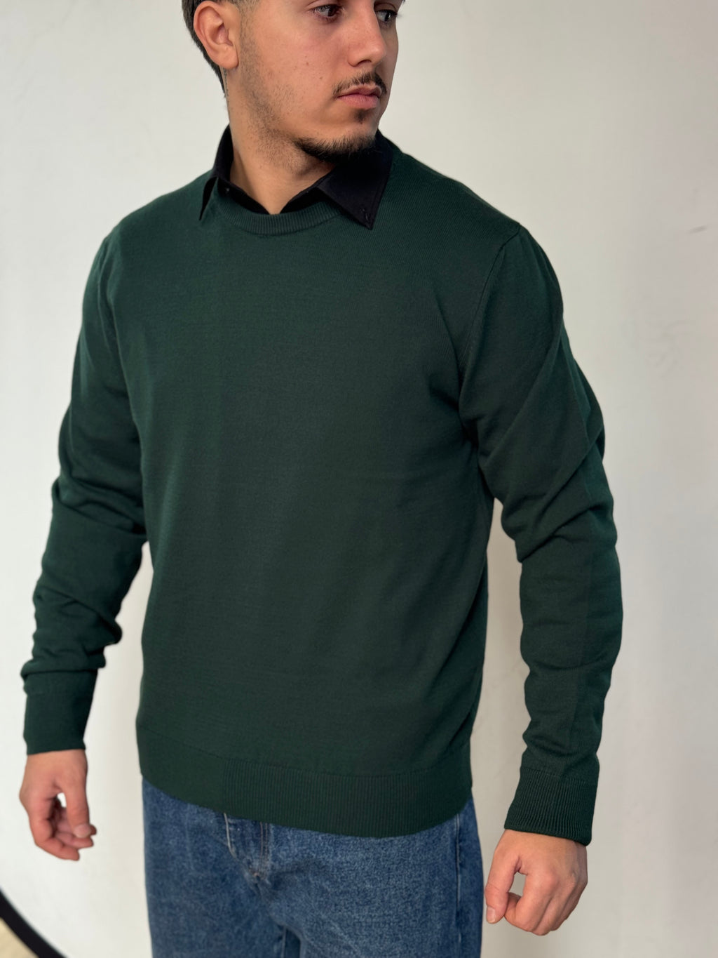 Maglione Uomo Verde Bottiglia – Girocollo in Cotone Leggero