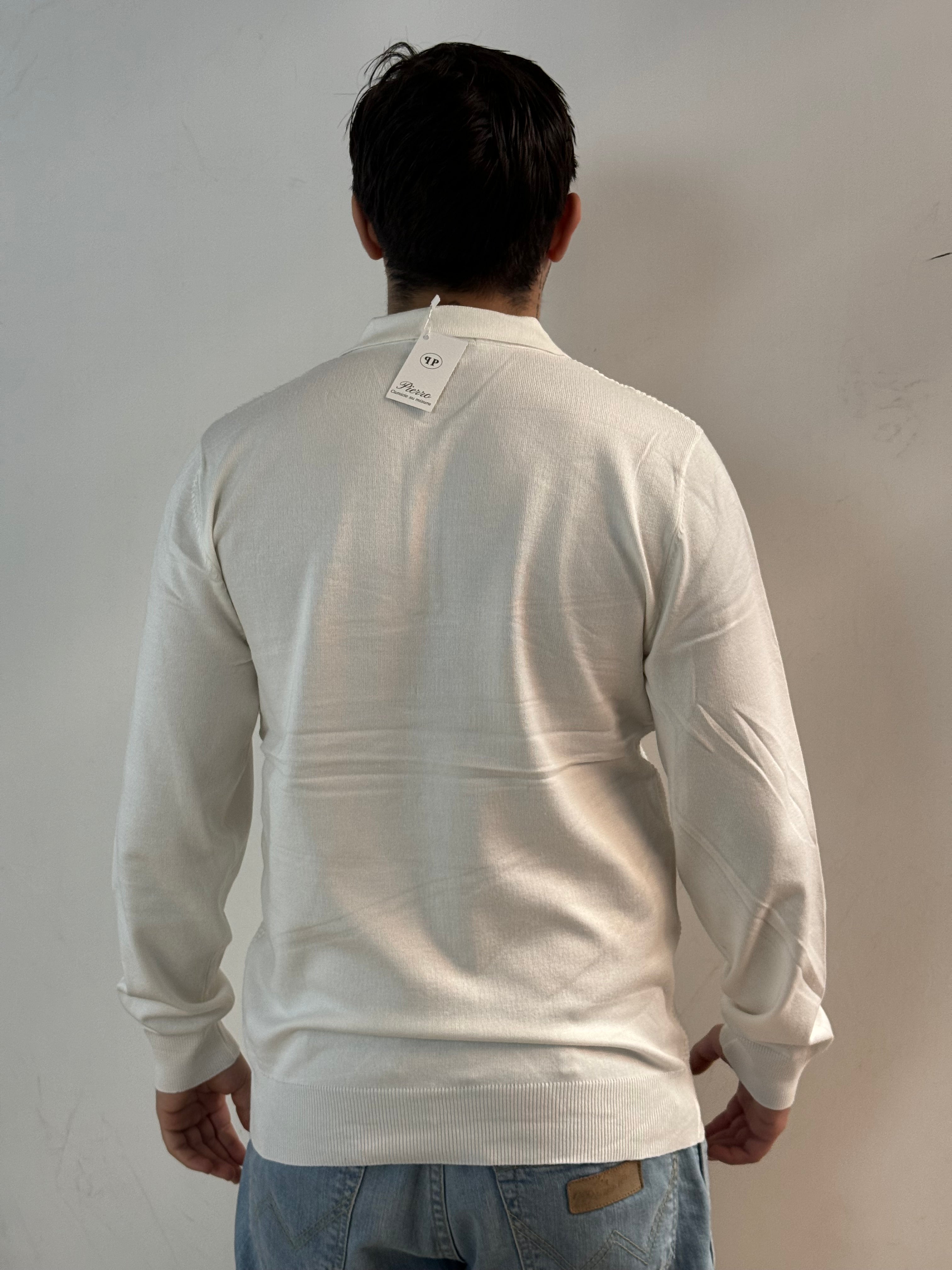 Polo manica lunga misto lana lavorazione texture - Fatto a mano in Italia - Pezzi limitati