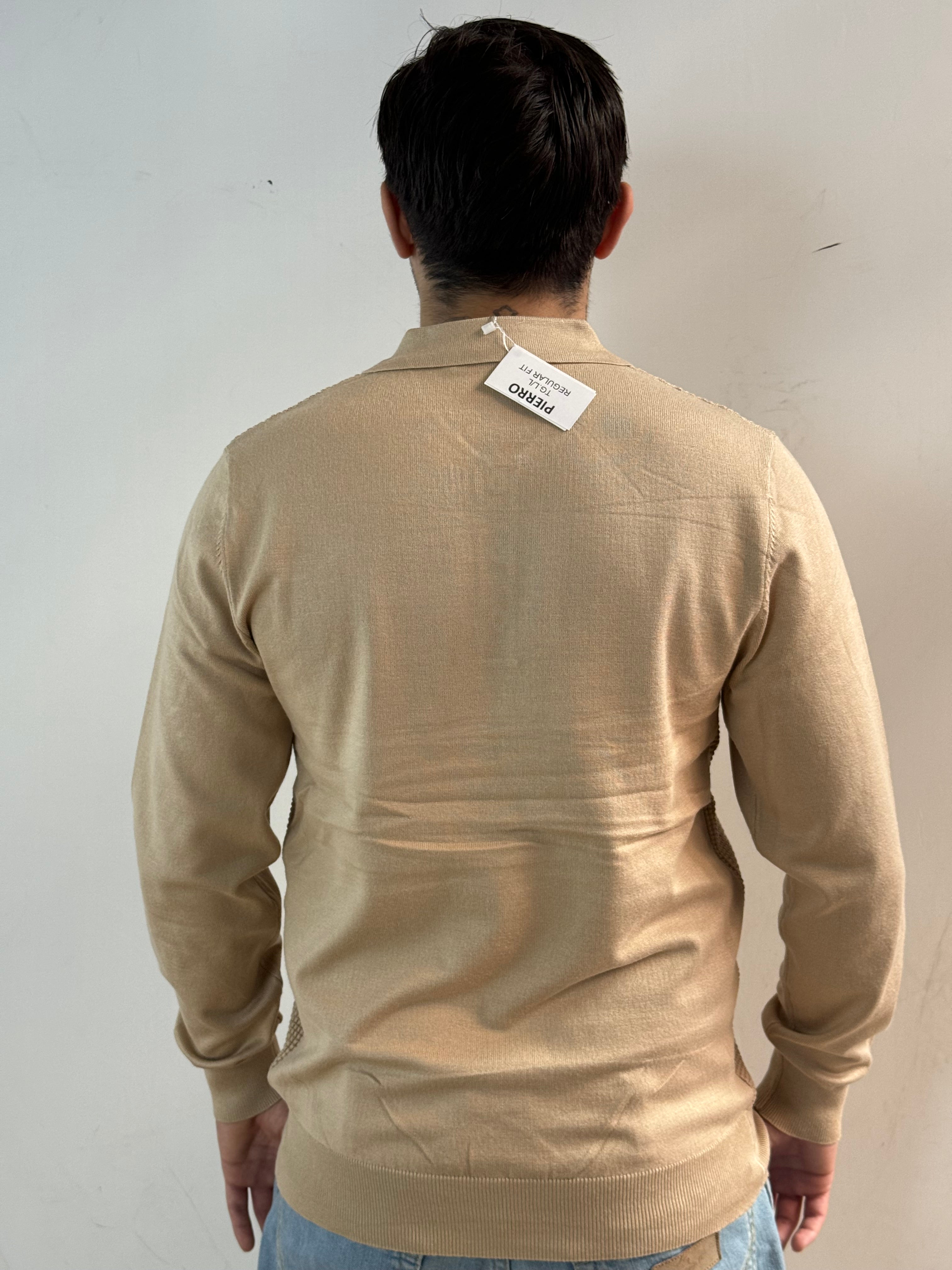 Polo manica lunga misto lana lavorazione texture - Fatto a mano in Italia - Pezzi limitati