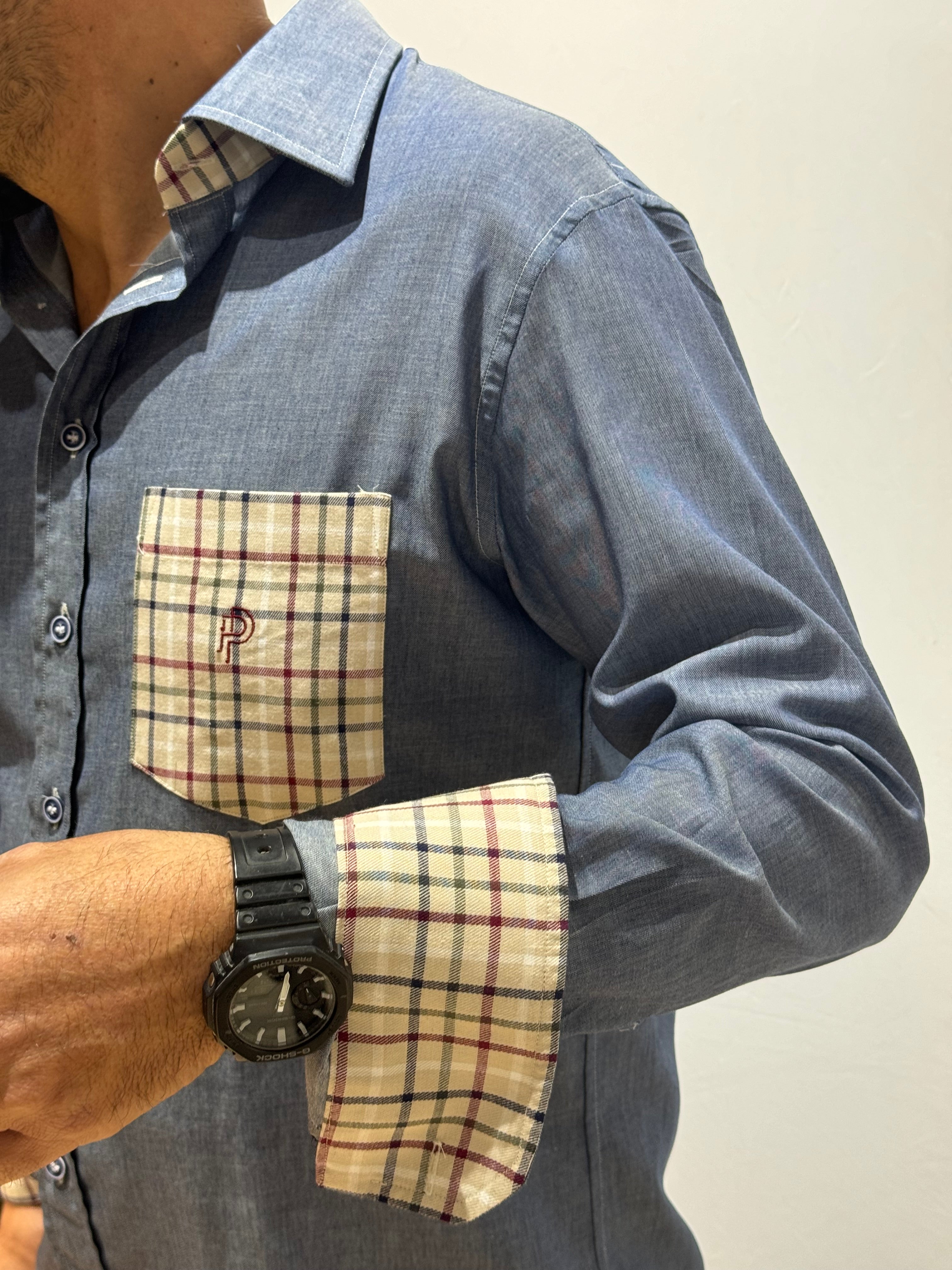 Camicia Regular Fit in Cotone Leggero con Dettagli Check - logo ricamato - Camiceria Pierro