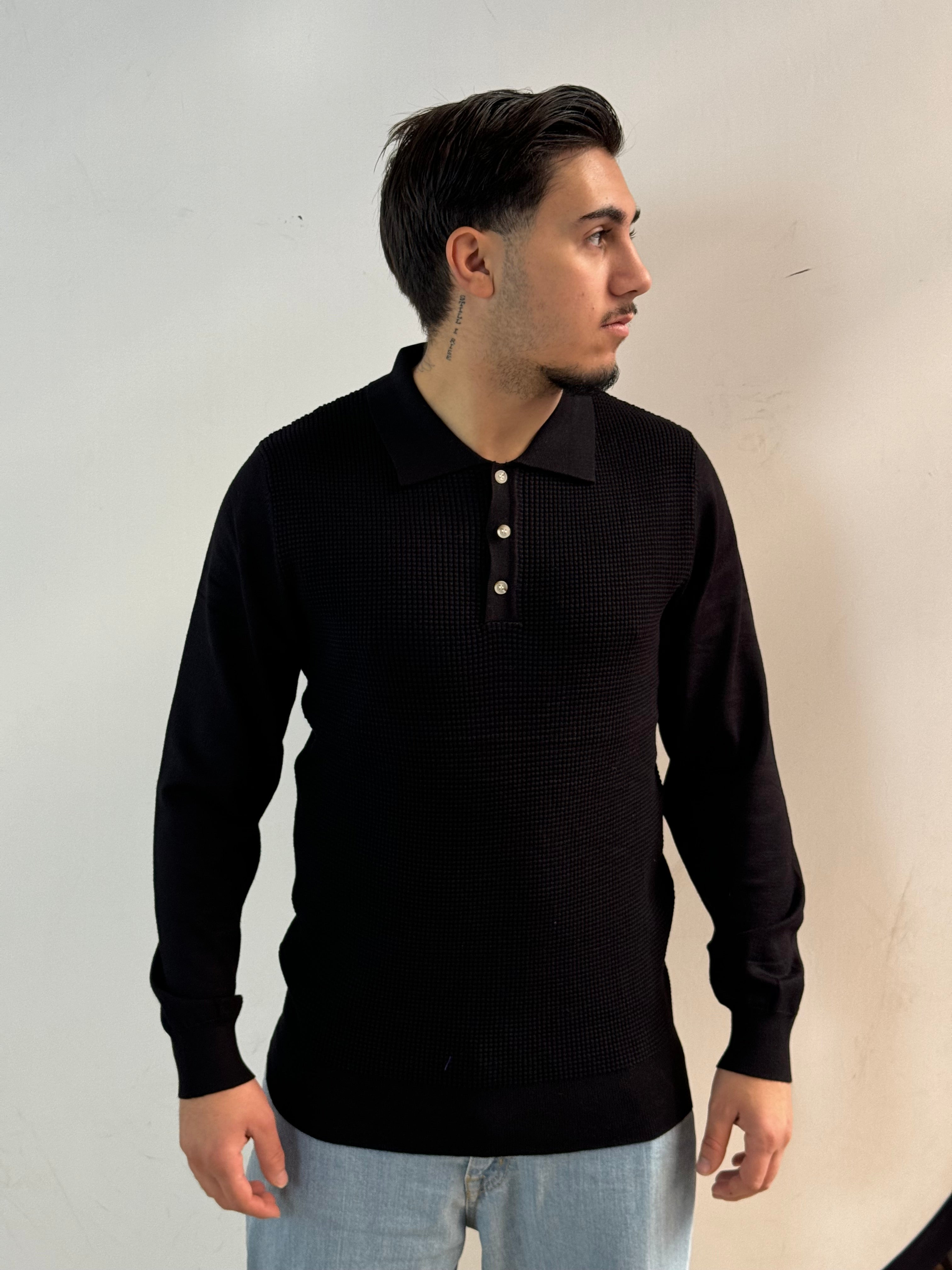 Polo manica lunga misto lana lavorazione texture - Fatto a mano in Italia - Pezzi limitati