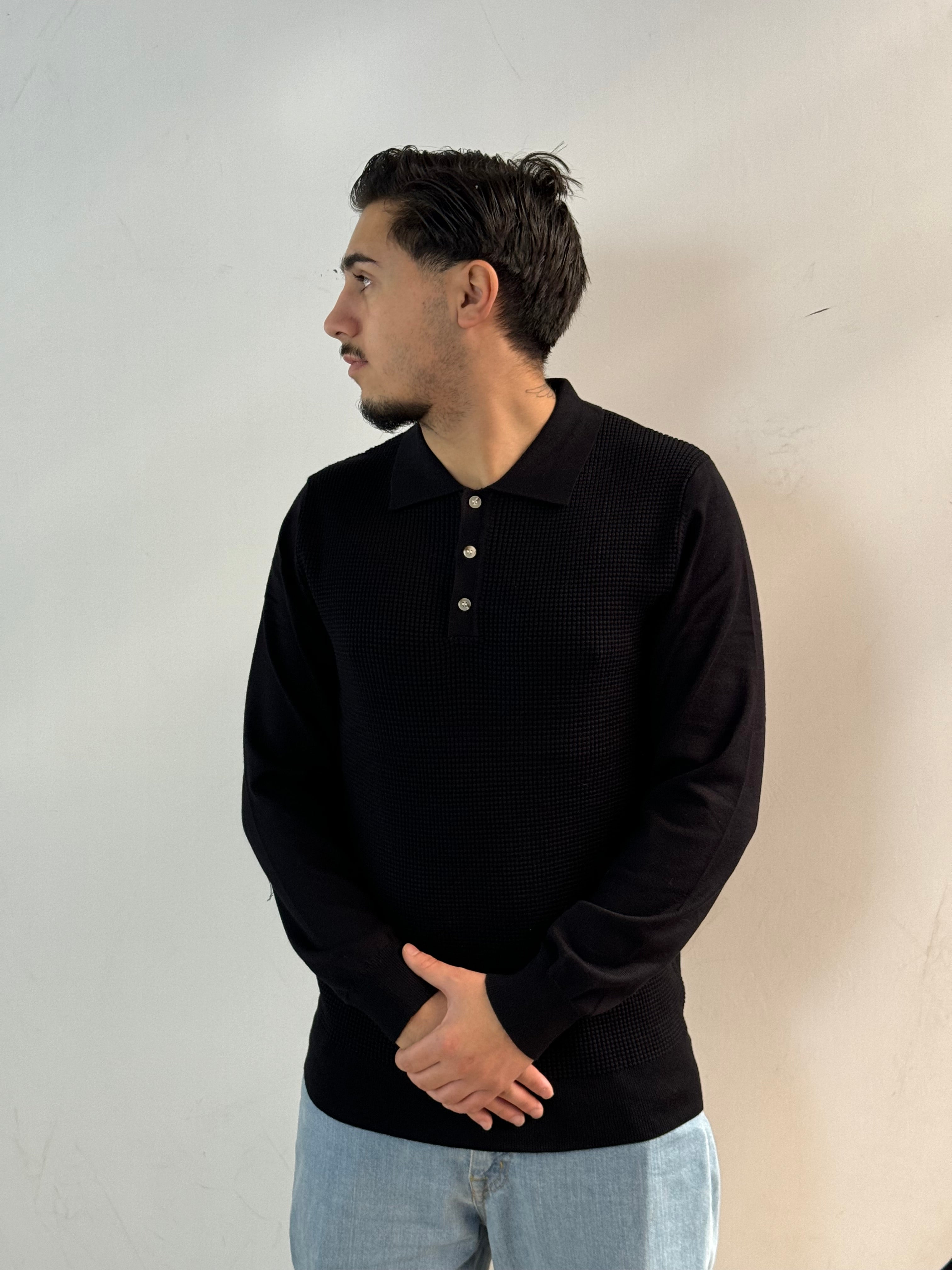 Polo manica lunga misto lana lavorazione texture - Fatto a mano in Italia - Pezzi limitati