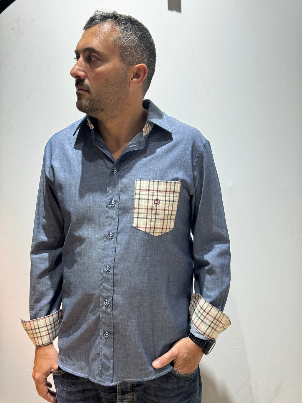 Camicia Regular Fit in Cotone Leggero con Dettagli Check - logo ricamato - Camiceria Pierro