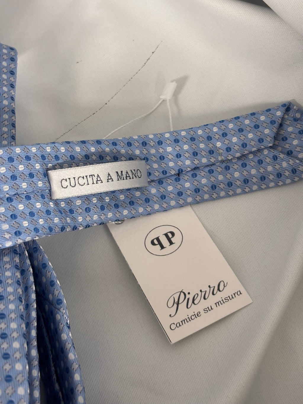 Cravatta micro- pois azzurra - 8 cm - camiceria Pierro