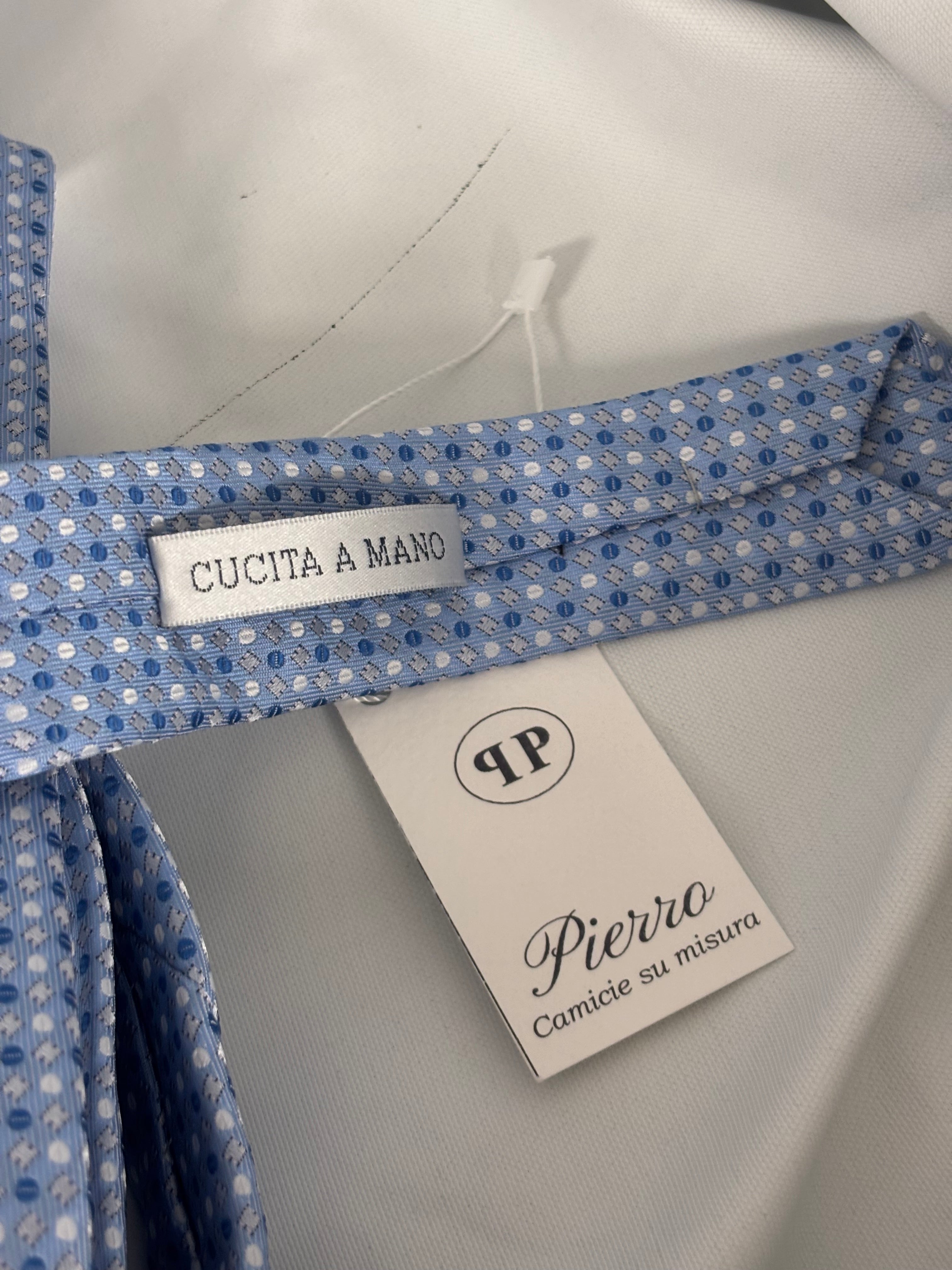 Cravatta micro- pois azzurra - 8 cm - camiceria Pierro