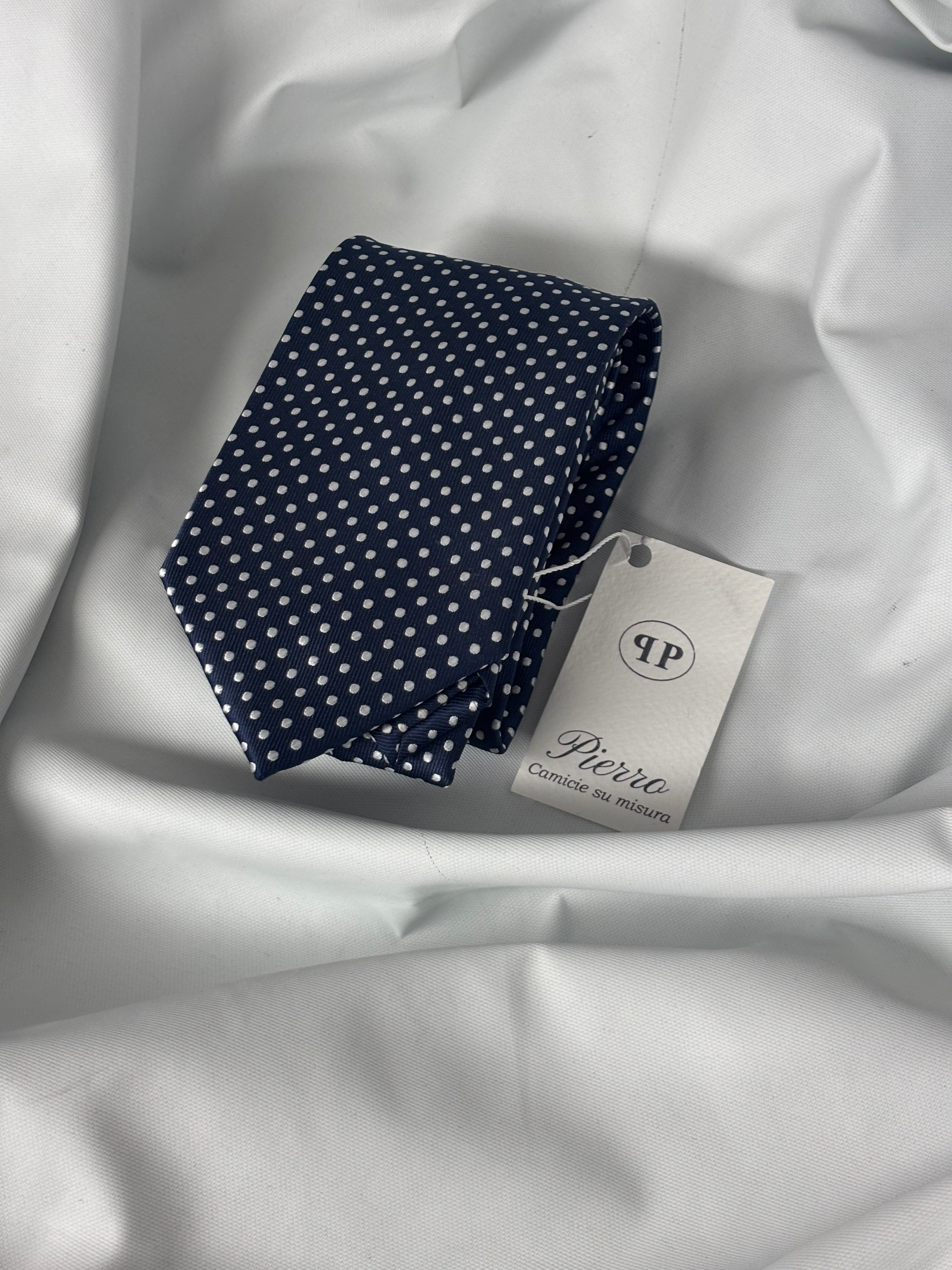 Cravatta blu navy pois 8 cm - camiceria Pierro