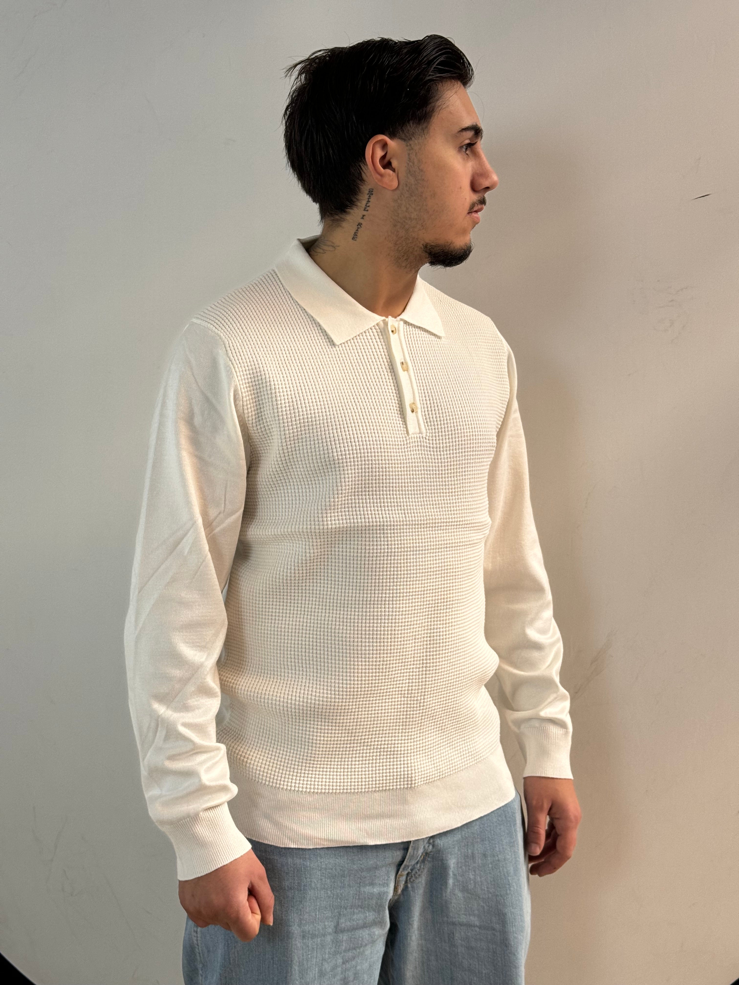 Polo manica lunga misto lana lavorazione texture - Fatto a mano in Italia - Pezzi limitati