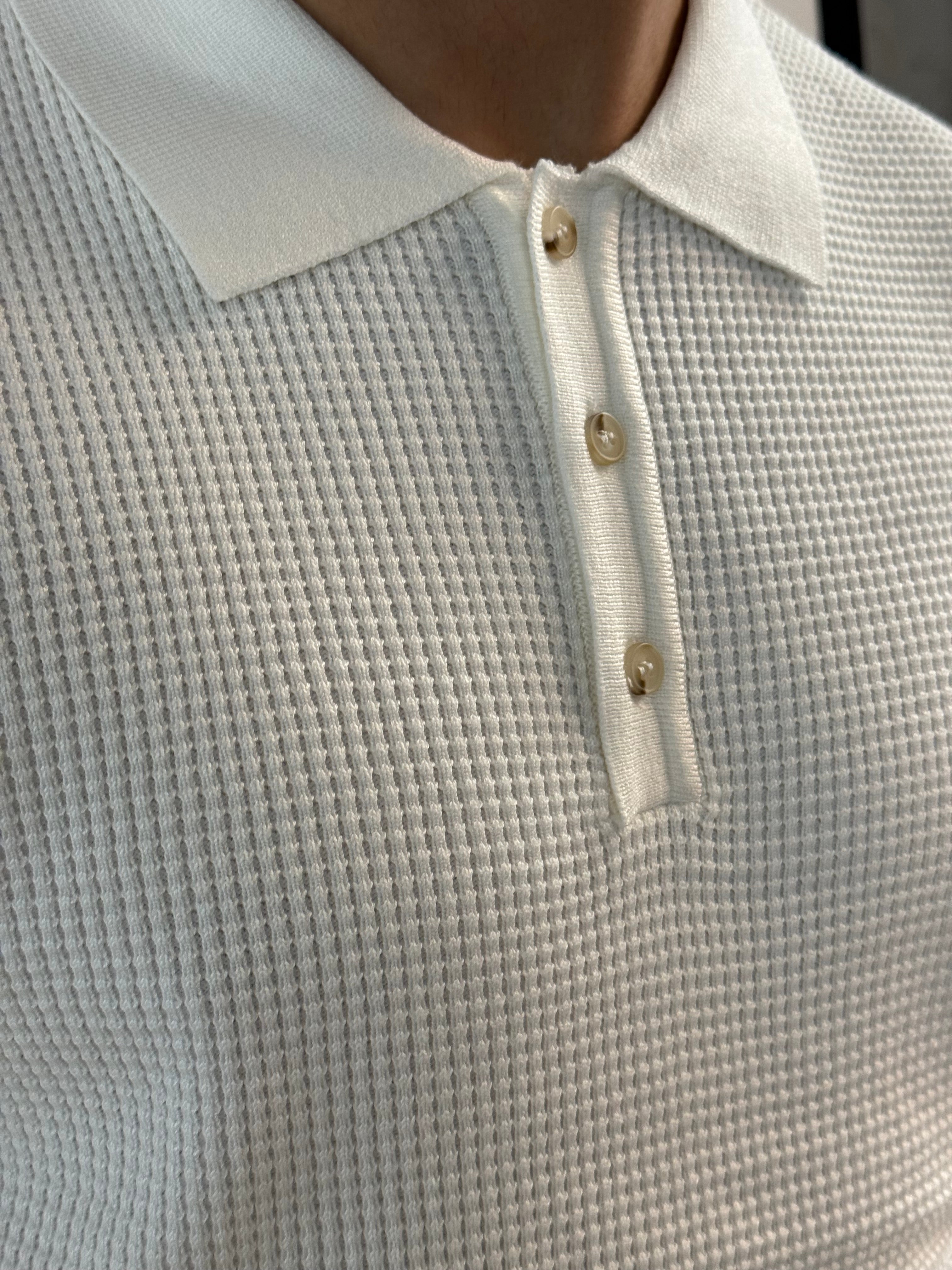 Polo manica lunga misto lana lavorazione texture - Fatto a mano in Italia - Pezzi limitati