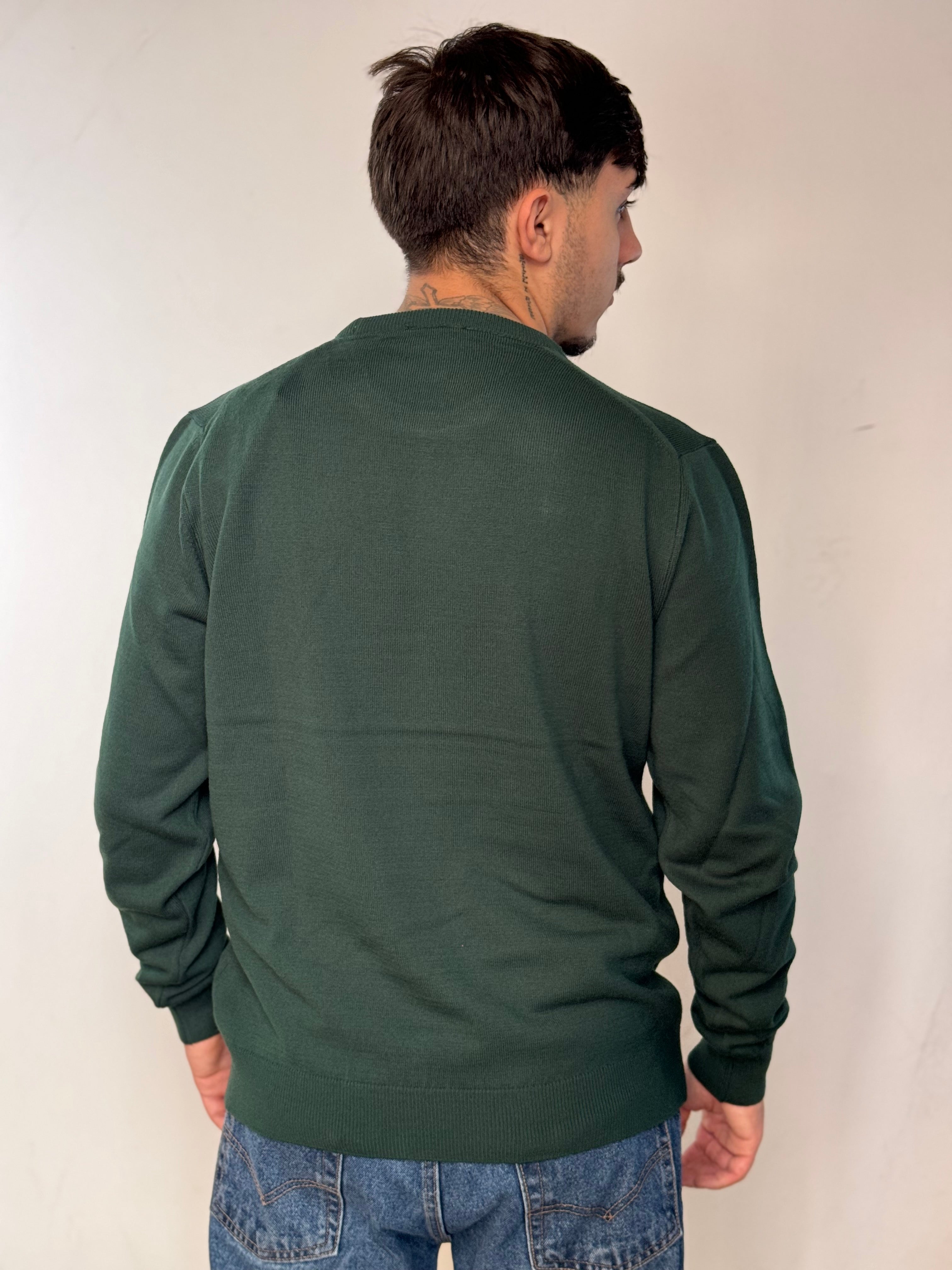 Maglione Uomo Verde Bottiglia – Girocollo in Cotone Leggero