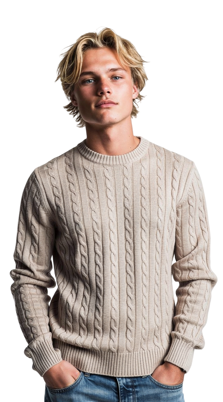 Maglione Uomo a Trecce Girocollo - lana Premium | Pieraví