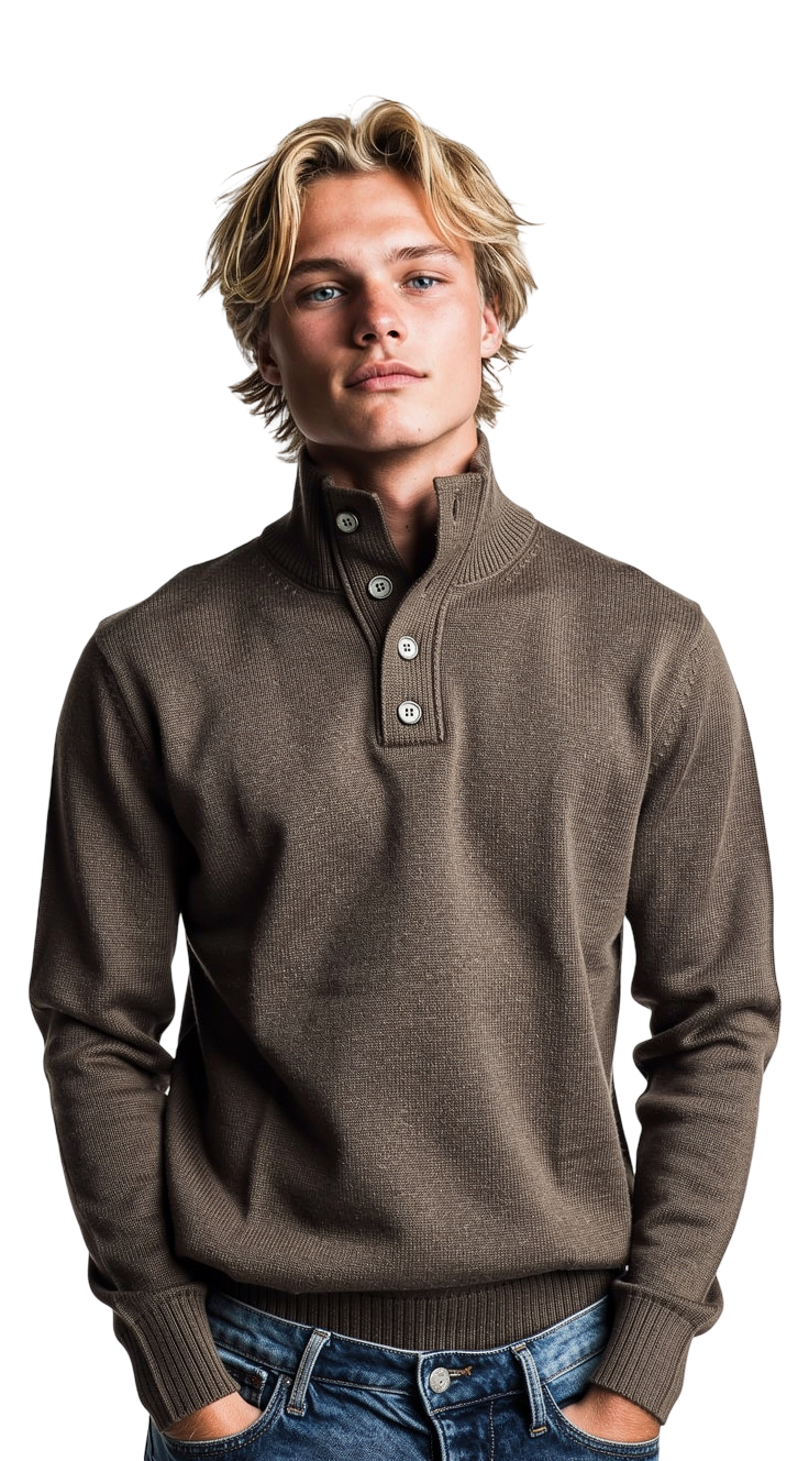 Maglione Uomo Collo Lupetto con Bottoni - Cotone | Pieraví