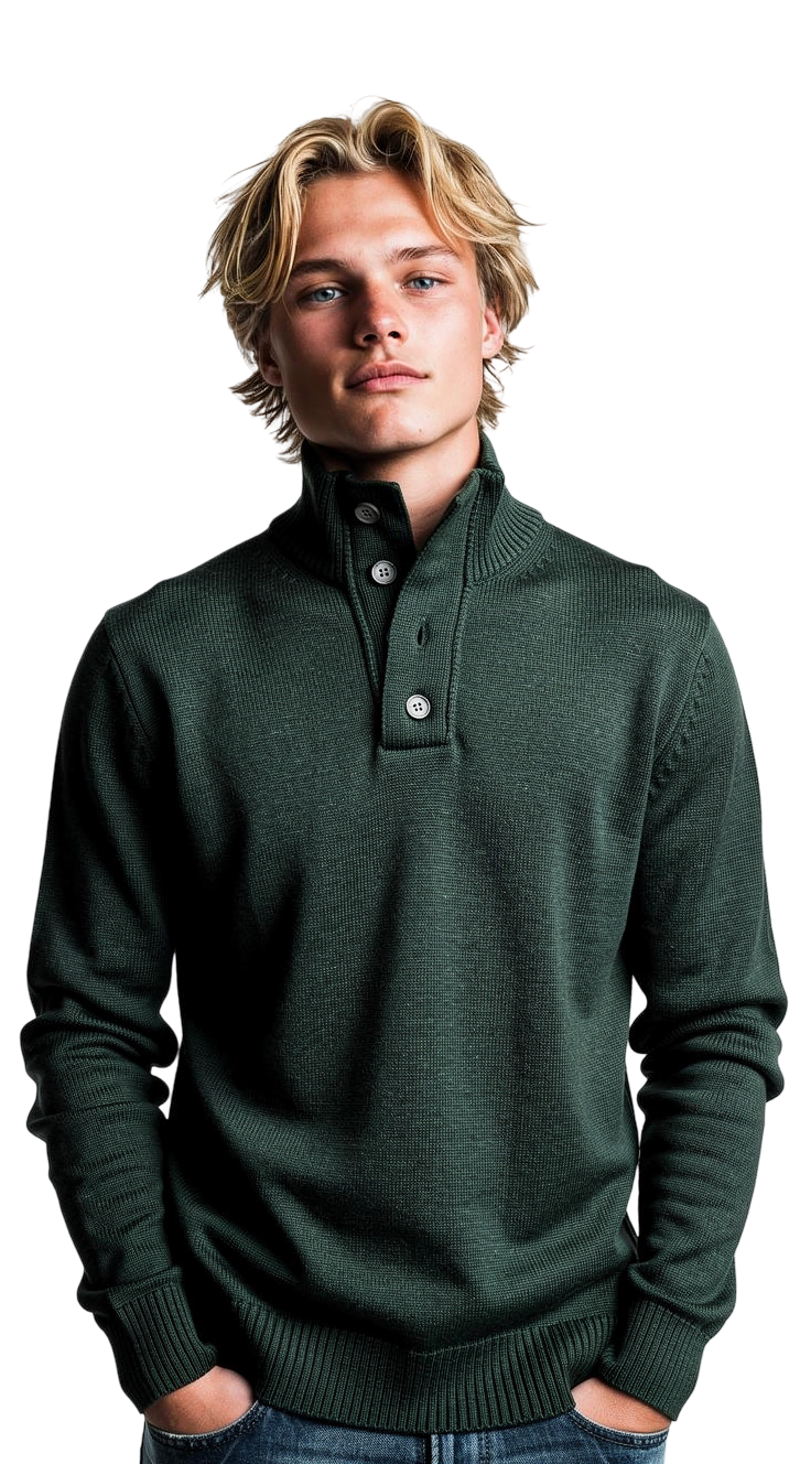 Maglione Uomo Collo Lupetto con Bottoni - Cotone | Pieraví